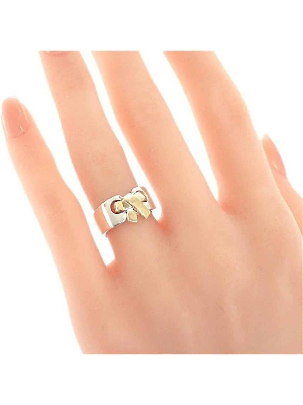 Hermes Raset Ring 52 Vintage 18K Yellow Gold 925 Sterling Silver